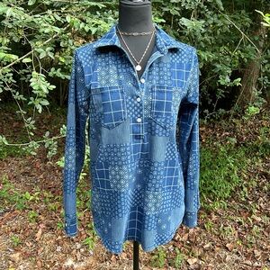 Lands End Denim Patchwork Shirt 6-8 S
